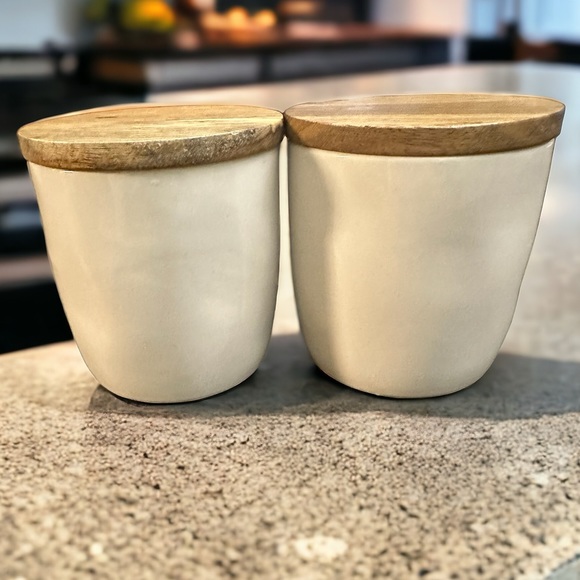 Rae Dunn by Magenta Salt and Pepper Cellars with Wood Lids - Picture 2 of 5